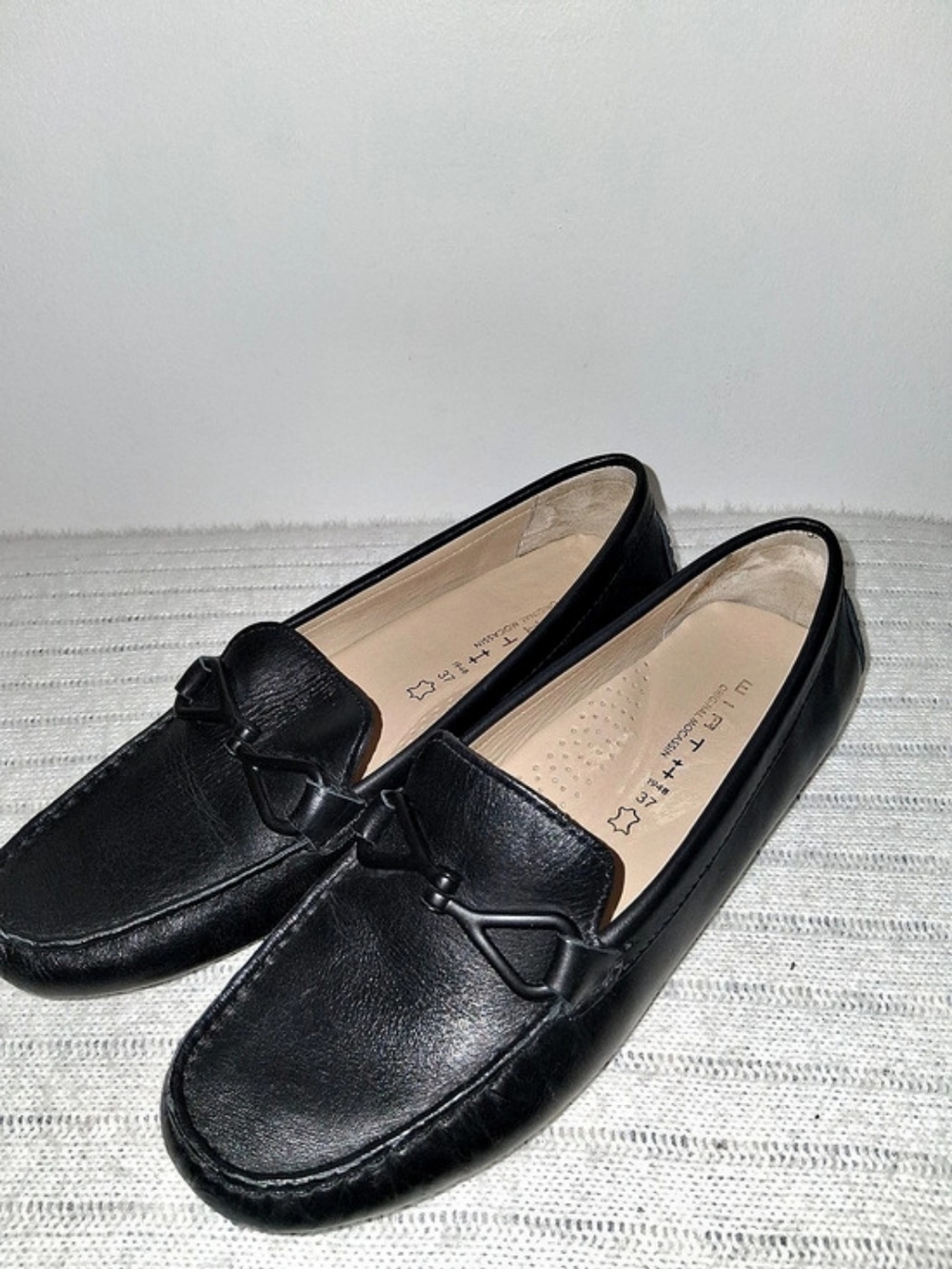 Wirth Original mocassin Black Leather Loafer Moccasins, Size EUR 37